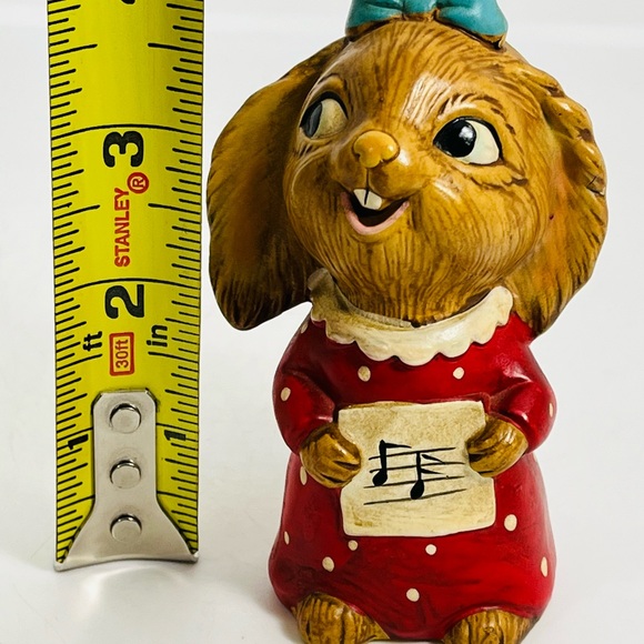 Ceramic Bunny Rabbit Girl W/Red Dress And Music Sheet Hand Painted Figurine - Picture 5 of 6